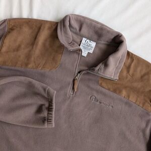 Ducks Unlimited Mens XL Fleece Quarter Zip Pullover Brown Suede Shoulder Hunting